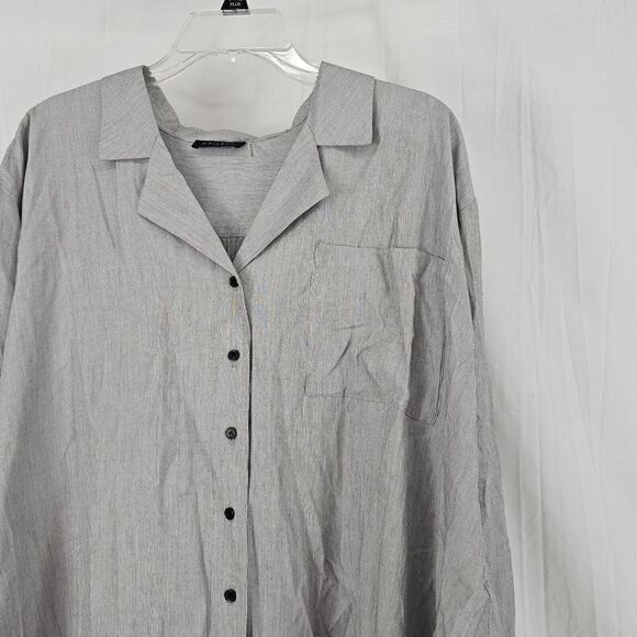 Storia Gray Striped Button-Down Longsleeved Blouse Oversized Pleated Small S - Picture 3 of 5